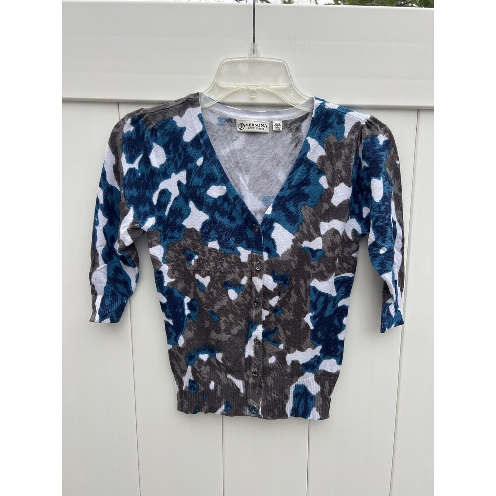 Versona Women’s Knit Cardigan Sweater 3/4 Sleeve Multicolor Sz XXS